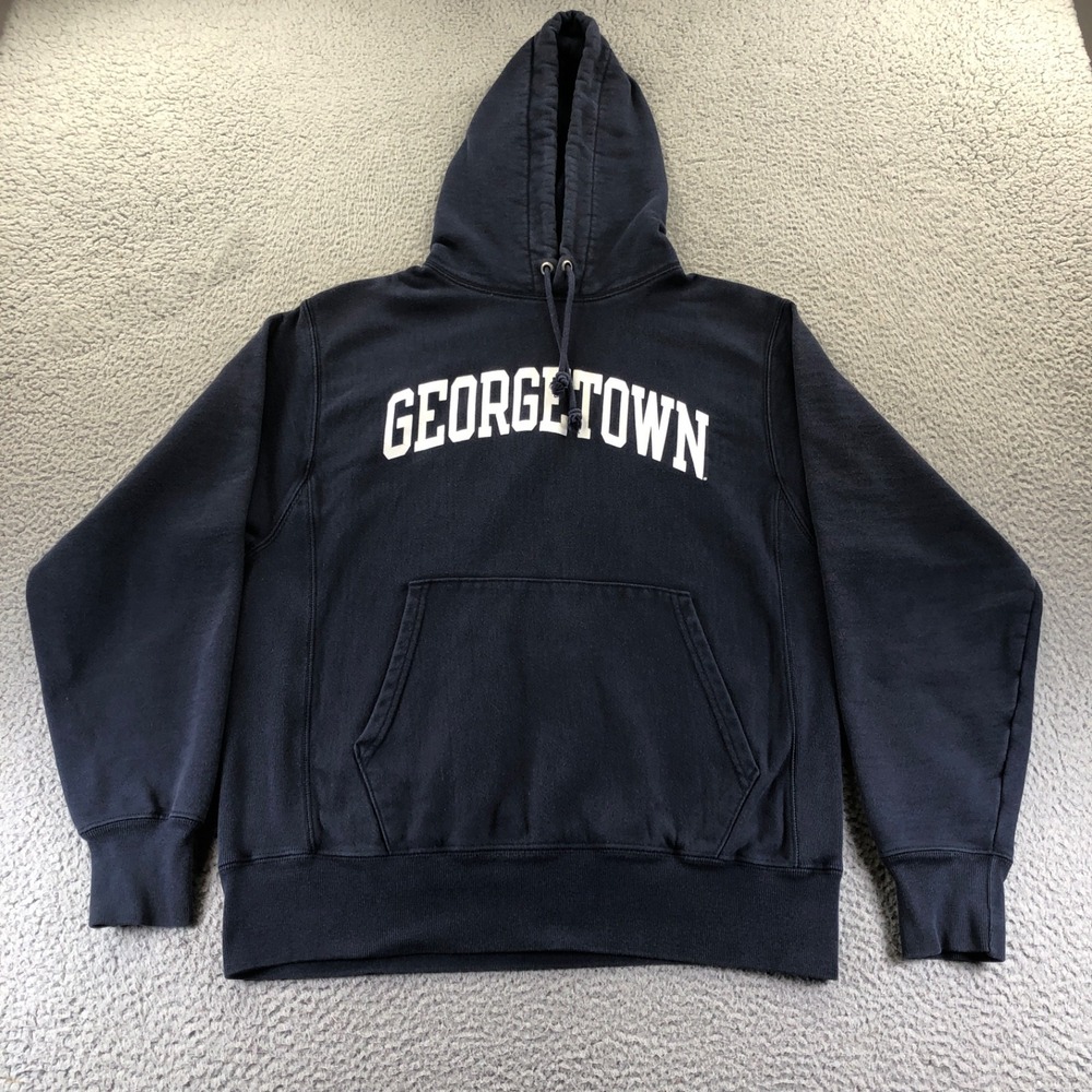 Vintage Champion Hoodie Mens Medium Blue Georgetown Reverse Weave Y2K Faded